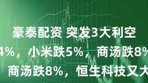 豪泰配资 突发3大利空！阿里跌4%，小米跌5%，商汤跌8%，恒生科技又大跌